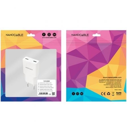 Cargador de pared nanocable 10.10.2026/ 2xusb tipo-c/ 25w/ blanco