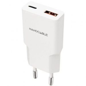 Cargador de pared nanocable 10.10.2028/ 1xusb tipo-c/ 1xusb macho/ 30w/ blanco