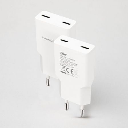 Cargador de pared nanocable 10.10.2029/ 2xusb tipo-c/ 30w/ blanco
