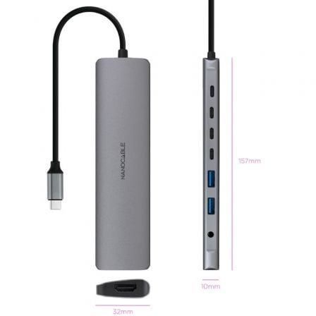 Docking tipo-c nanocable 10.16.4608/ 2xusb/ 3xusb tipo-c/ 1xhdmi 4k/ 1xjack 3.5/ 1xusb tipo-c pd/ gris