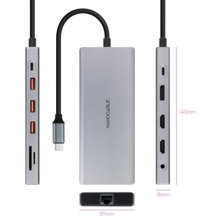 Docking tipo-c nanocable 10.16.4612/ 3xusb/ 1xusb tipo-c/ 2xhdmi 4k/ 1xdisplayport/ 1xrj45/ 1xlector tarjetas/ 1xjack 3.5/
