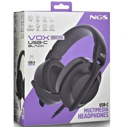 Auriculares ngs vox805 usb-c/ con micrófono/ usb tipo-c/ negros