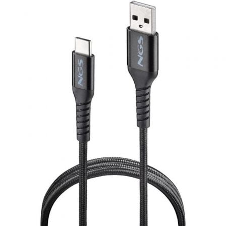 Cable USB 2.0 NGS KNOT-AC/ USB Macho - USB Tipo-C Macho/ 480Mbps/ 1m/ Negro