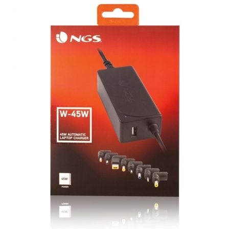 Cargador de portátil ngs w-45w/ 45w/ automático/ 8 conectores/ voltaje 19-20v/ 1 usb