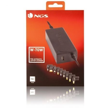 Cargador de portátil ngs w-70w/ 70w/ automático/ 9 conectores/ voltaje 18.5-20v/ 1 usb