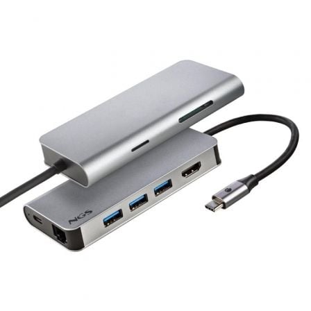 Docking USB Tipo-C NGS WonderDock8/ 3xUSB/ 1xUSB Tipo-C DP/ 1xHDMI 4K/ 1xRJ45/ 1xLector Tarjetas SD