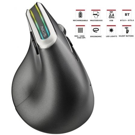 Ratón vertical inalámbrico por bluetooth ngs evo karma/ batería recargable/ hasta 3200 dpi