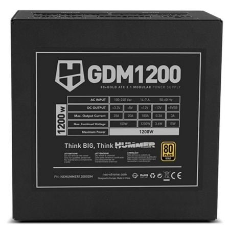 Fuente de alimentación nox hummer gdm/ 1200w/ ventilador 12cm/ 80 plus gold