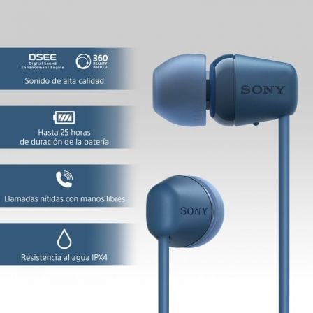 Auriculares inalámbricos intrauditivos sony wi-c100/ con micrófono/ bluetooth/ azules