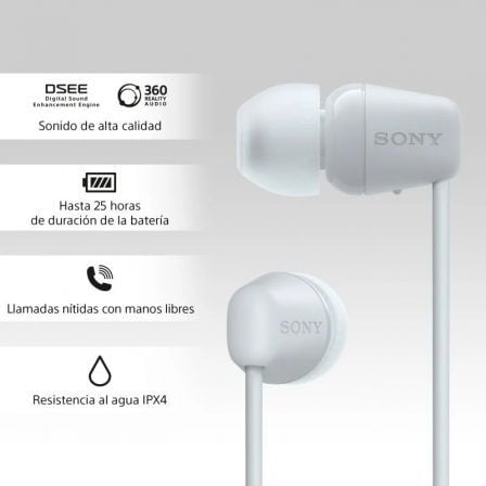 Auriculares inalámbricos intrauditivos sony wi-c100/ con micrófono/ bluetooth/ blancos
