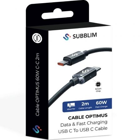 art_sub-cab-subcab-c06002_5 Cable usb 2.0 tipo-c subblim optimus/ usb tipo-c macho - usb tipo-c macho/ hasta 60w/ 480mbps/ 2m/ negro