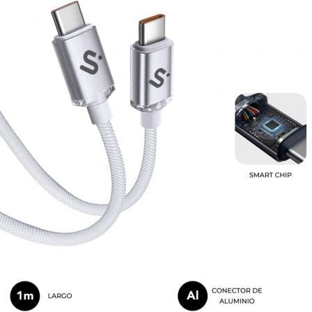Cable USB 2.0 Tipo-C Subblim Optimus/ USB Tipo-C Macho - USB Tipo-C Macho/ Hasta 60W/ 480Mbps/ 1m/ Blanco
