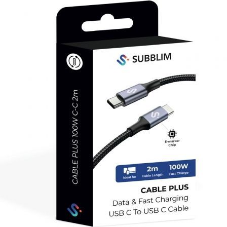 art_sub-cab-subcab-c10002_5 Cable usb 2.0 tipo-c subblim plus/ usb tipo-c macho - usb tipo-c macho/ hasta 100w/ 480mbps/ 2m/ negro