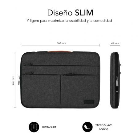Funda subblim air padding 360 sleeve para portátiles hasta 14"/ gris oscuro