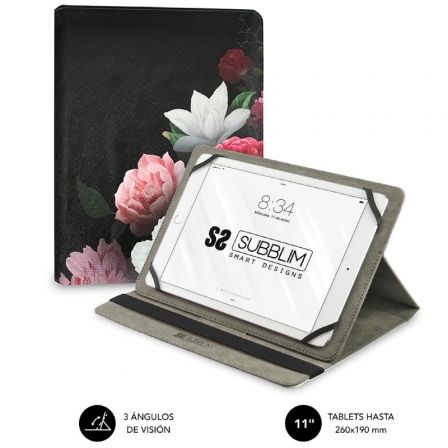 Funda subblim trendy case rosas para tablet de 11"/ negra