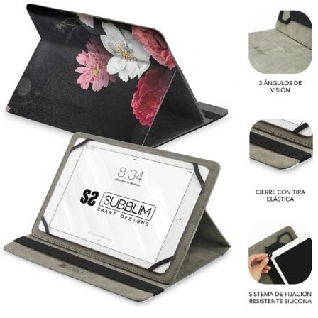 Funda subblim trendy case rosas para tablet de 11"/ negra