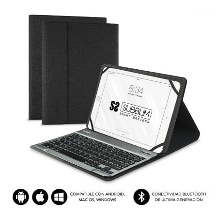 Funda con teclado subblim keytab pro bluetooth para tablets de 10.1"-10.8"/ negra