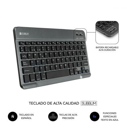 Funda con teclado subblim keytab pro bluetooth para tablets de 10.1"-10.8"/ negra