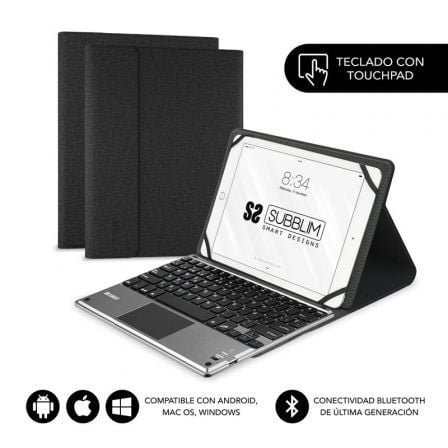 art_sub-funda-kt2-btp001_1 Funda con teclado subblim keytab pro bluetooth touchpad para tablets de 10.1"-10.8"/ negra