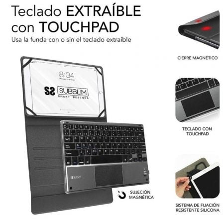 art_sub-funda-kt2-btp001_3 Funda con teclado subblim keytab pro bluetooth touchpad para tablets de 10.1"-10.8"/ negra