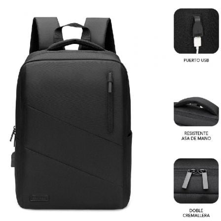 Mochila subblim city backpack para portátiles hasta 15.6"/ puerto usb/ negra