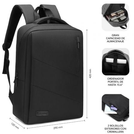 Mochila subblim city backpack para portátiles hasta 15.6"/ puerto usb/ negra