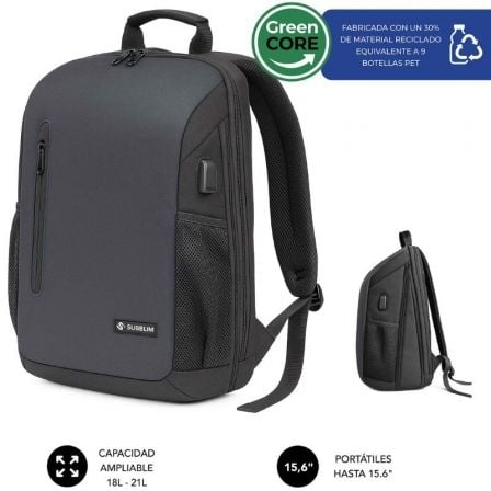 art_sub-mochi-bp-5nxap01_1 Mochila subblim xpand air padding backpack para portátiles hasta 15.6"/ puerto usb/ negro