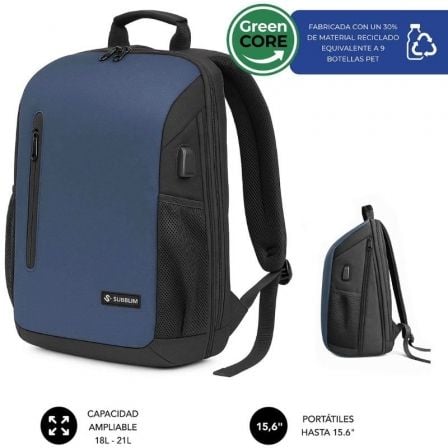 art_sub-mochi-bp-5nxap02_1 Mochila subblim xpand air padding backpack para portátiles hasta 15.6"/ puerto usb/ azul