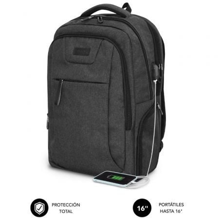 Mochila subblim professional air padding backpack para portátiles hasta 16"/ puerto usb/ negra