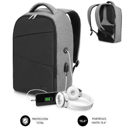 Mochila subblim secure v2 ap para portátiles hasta 15.6"/ puerto usb/ antirrobo/ gris