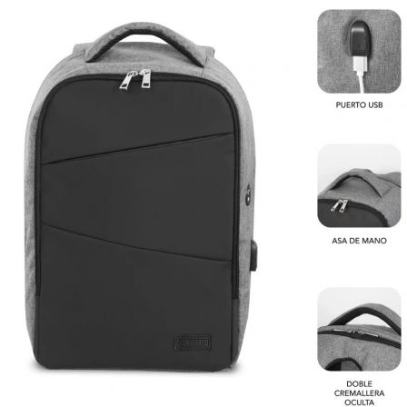Mochila subblim secure v2 ap para portátiles hasta 15.6"/ puerto usb/ antirrobo/ gris