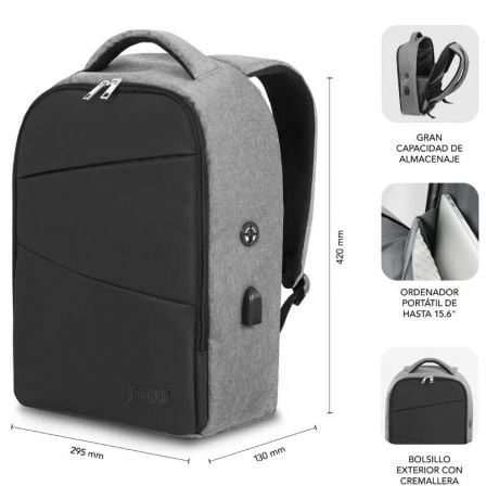 Mochila subblim secure v2 ap para portátiles hasta 15.6"/ puerto usb/ antirrobo/ gris