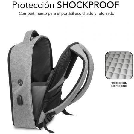 Mochila subblim secure v2 ap para portátiles hasta 15.6"/ puerto usb/ antirrobo/ gris
