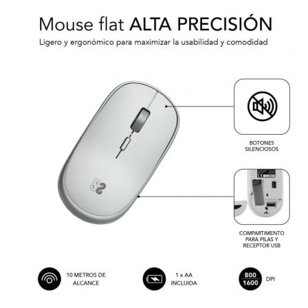 Ratón mini inalámbrico subblim wireless mini/ hasta 1600 dpi/ plata