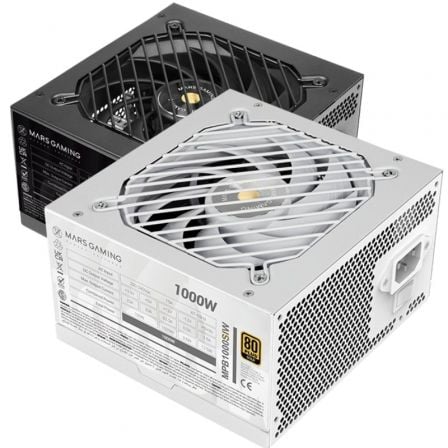 Fuente de alimentación mars gaming mpb1000si/ 1000w/ ventilador 14cm/ 80 plus gold/ blanca