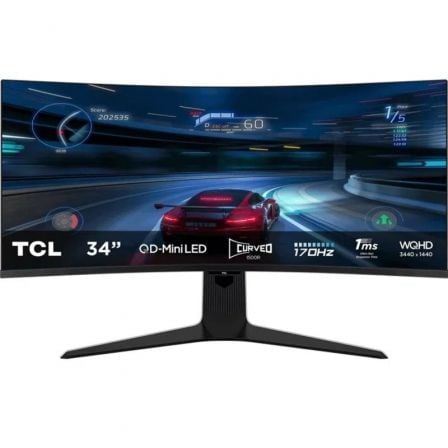 Monitor gaming curvo tcl 34r83q 34"/ wqhd/ 1ms/ 170hz/ qled/ regulable en altura/ blanco y negro