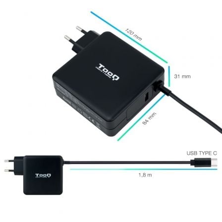 Cargador de portátil tooq tqlc-usbc90pd usb tipo-c/ 90w/ automático/ voltaje 5-20v