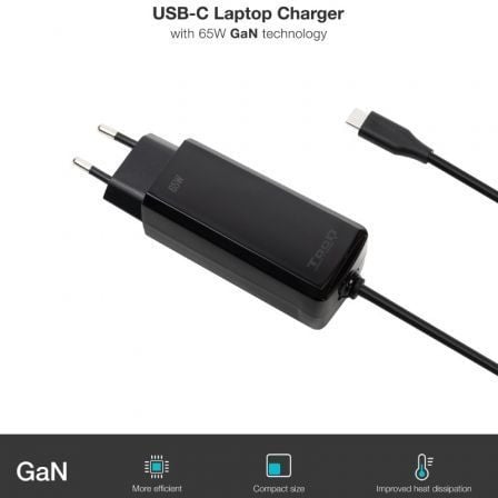 Cargador de portátil gan tooq tqlc-usbcgan65pd-c usb tipo-c/ 65w/ automático/ voltaje 5-20v