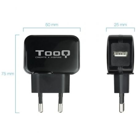 Cargador de pared tooq tqwc-1s01/ 1xusb/ 12w/ negro