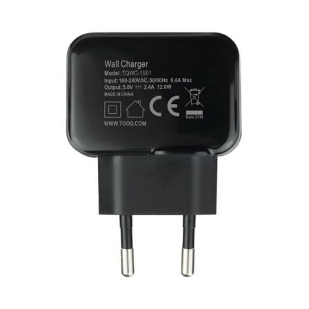 Cargador de pared tooq tqwc-1s01/ 1xusb/ 12w/ negro