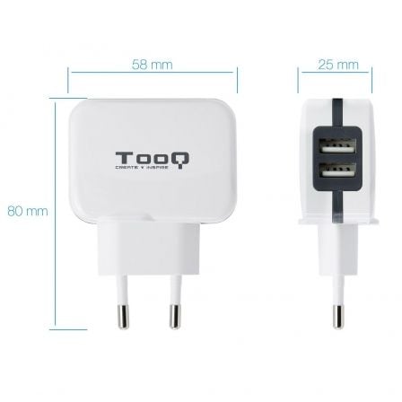 Cargador de pared tooq tqwc-1s02wt/ 2xusb/ 17w