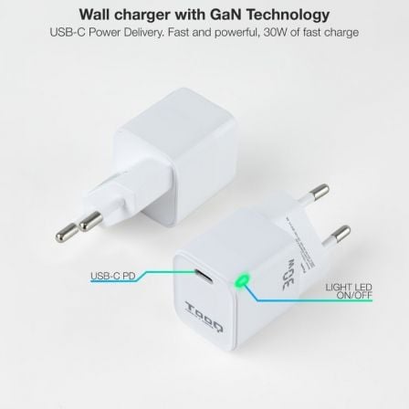 Cargador de pared gan tooq tqwc-ganpd30wt/ 1xusb tipo-c/ 30w