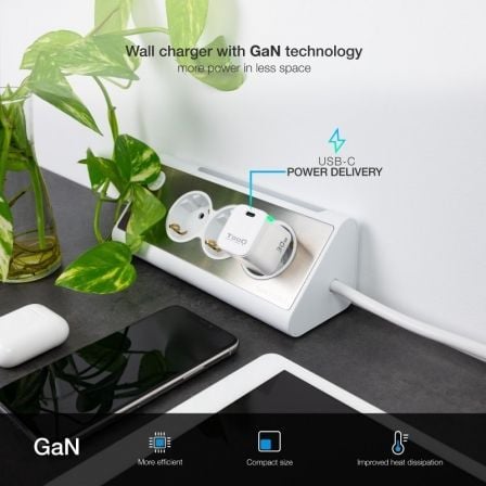 Cargador de pared gan tooq tqwc-ganpd30wt/ 1xusb tipo-c/ 30w