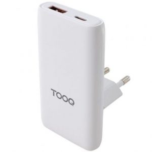 Cargador de pared universal gan para viaje tooq tqwc-gansl65w1a1c/ 1xusb tipo-c/ 1xusb/ 65w