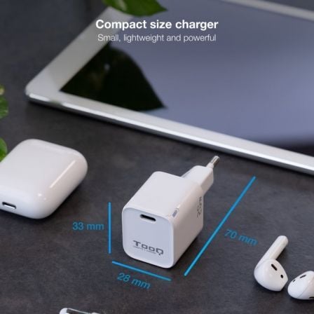 Cargador de pared tooq tqwc-pd20wt/ 1xusb tipo-c/ 20w/ blanco