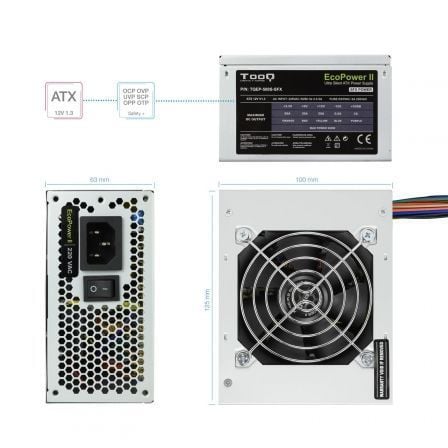 Fuente de alimentación sfx tooq tqep-500s-sfx/ 500w/ ventilador 8cm