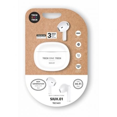 Auriculares bluetooth tech one tech siux.01 tec1401/ con estuche de carga/ autonomía 5h/ blancos