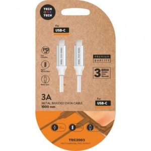 Cable usb 2.0 tipo-c tech one tech tec2204/ usb tipo-c macho - usb tipo-c macho/ hasta 20w/ 480mbps/ 1m/ blanco