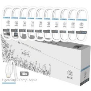 Pack 10 cables lightning tech one tech basik tec2952/ usb macho - lightning macho/ 1m/ blanco
