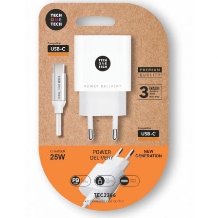 art_tot-car-tec2266_1 Cargador de pared tech one tech tec2266/ 1xusb tipo-c + cable usb tipo-c/ 3a/ blanco